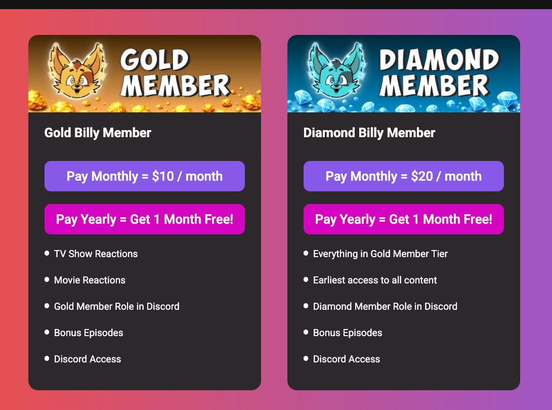 Gold and Diamond membership tiers