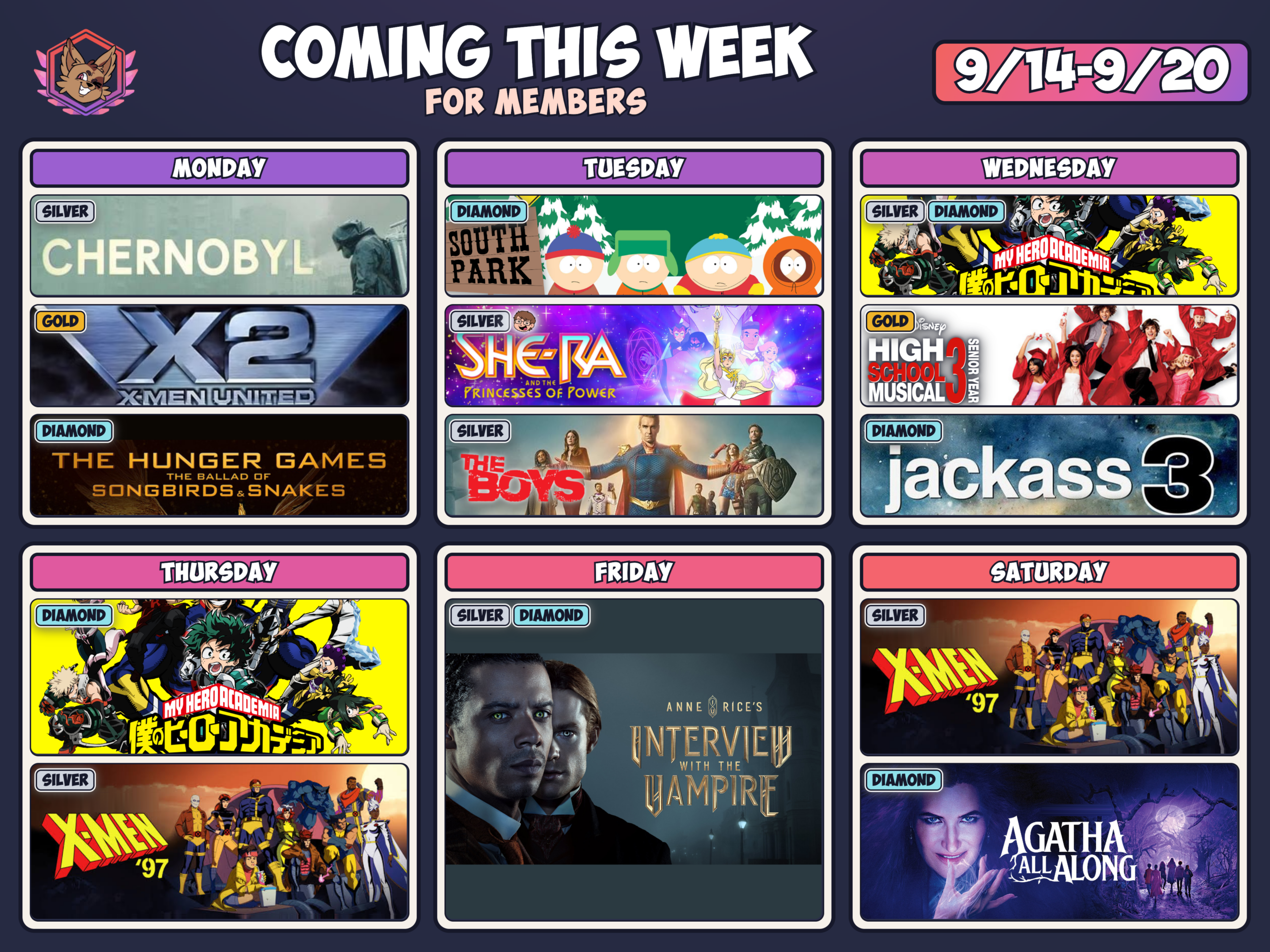 Weekly schedule September 14 - 20