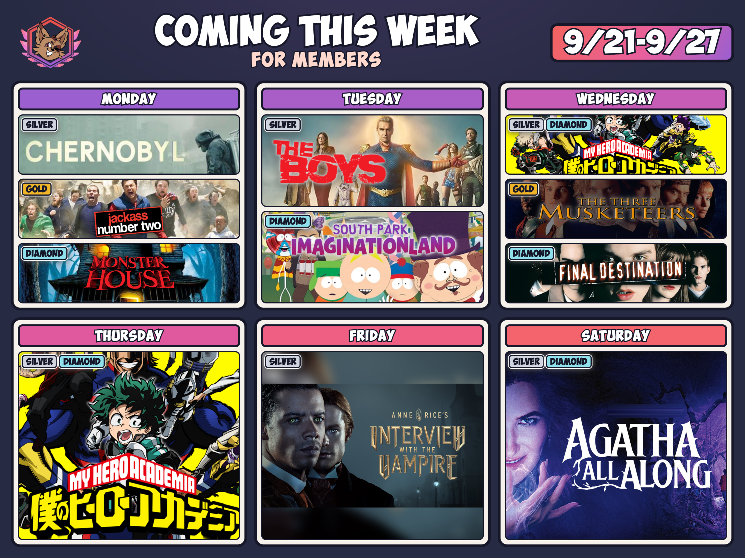 Weekly schedule September 21 - 27