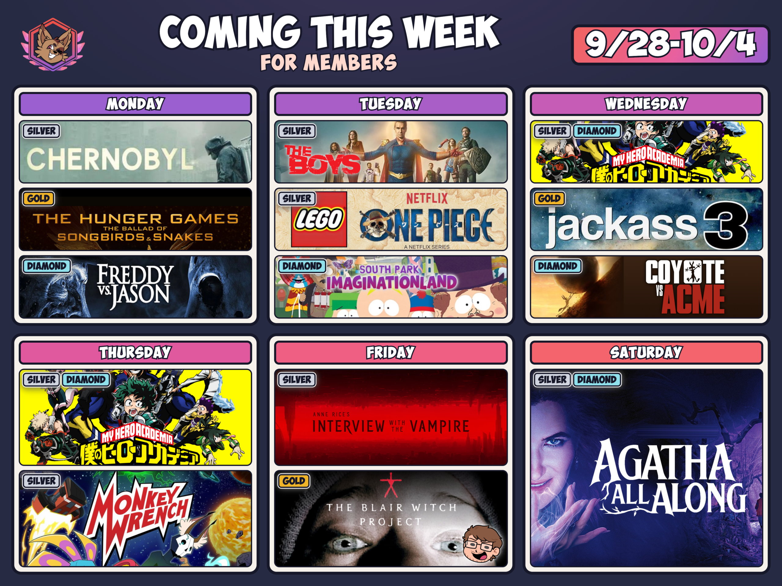 Weekly schedule September 28 - October 4