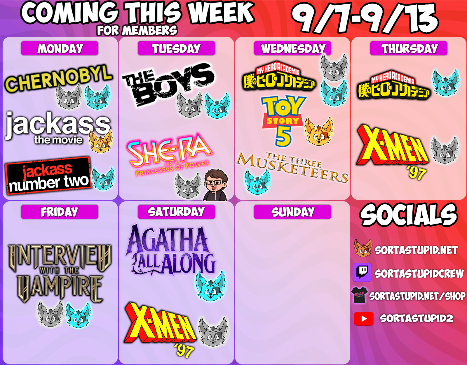 Weekly schedule September 7 - 13