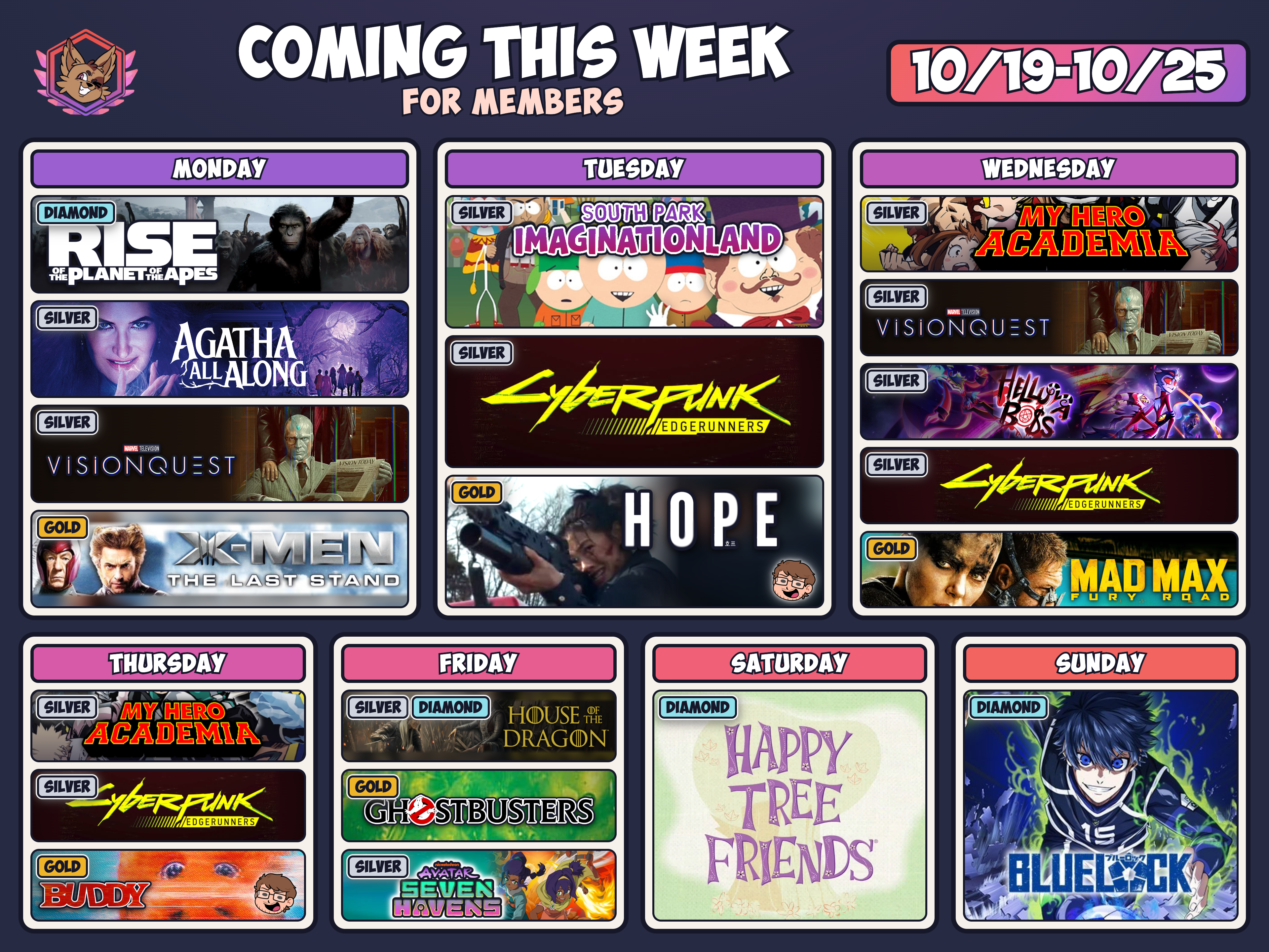 Weekly Schedule October 19-25