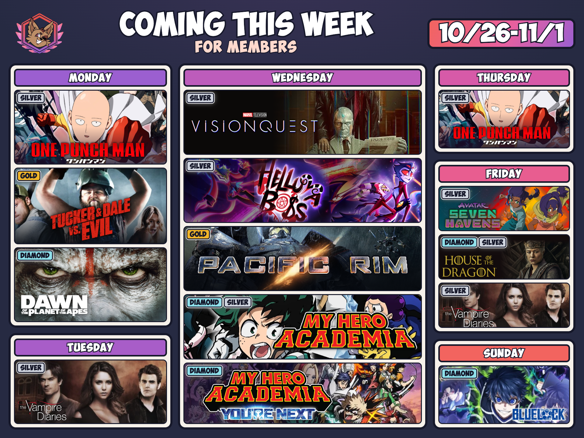 Weekly Schedule October 26 - November 1